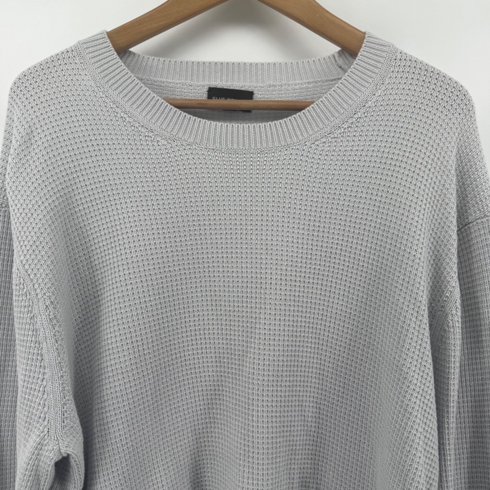 Club Monaco Mens XL Light Grey 100% Cotton Textured Waffle Knit Crewneck Sweater